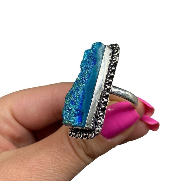 Hand Crafted Blue and Silver Statement Ring - Picture 5 of 6